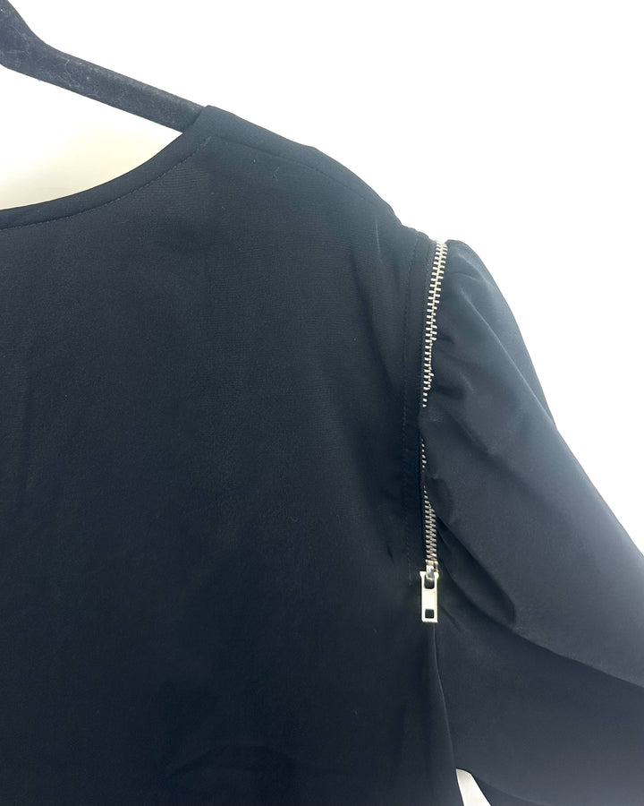 Black Zipper Sleeve Square Neck Blouse - Size 4/6