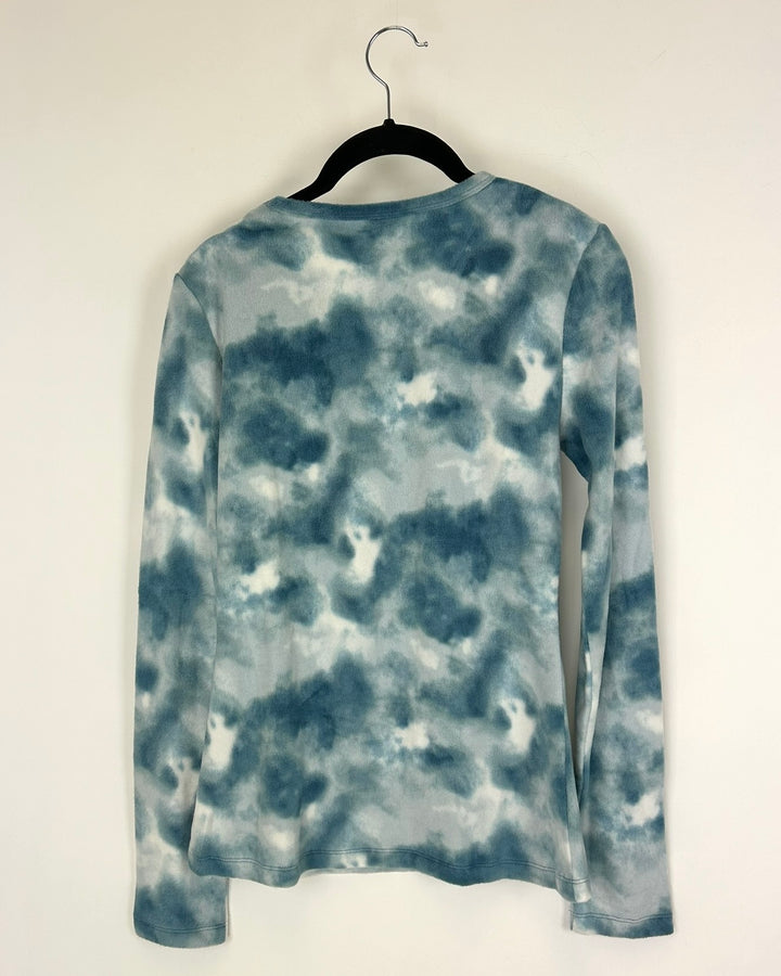 Blue And White Fleece Tie-Dye Top - Size 2/4