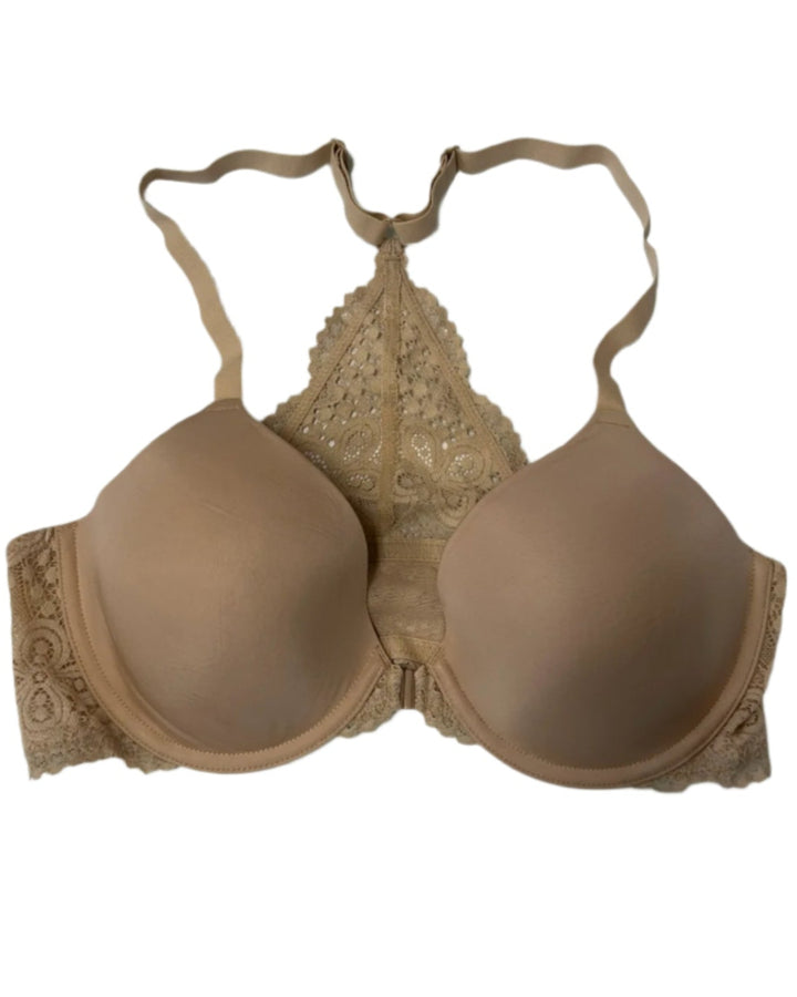 Tan Front Closure Lace Racerback Bra - 34B