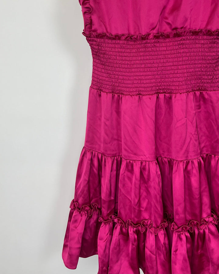 Ruffle Magenta Pink V-Neck Dress - Size 6