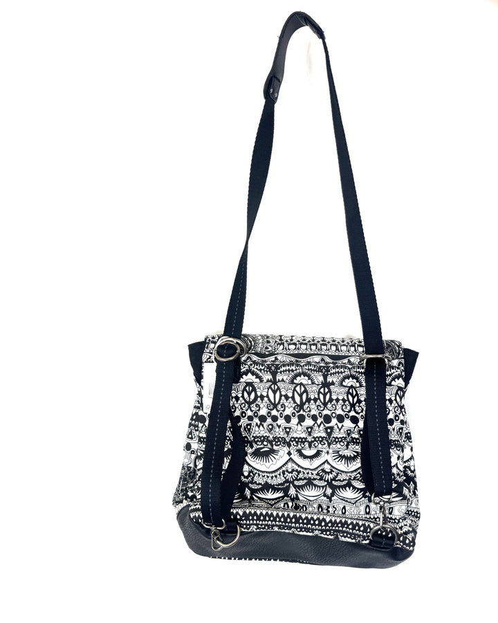 Black Abstract Print Convertible Backpack/Satchel with CCD Initials