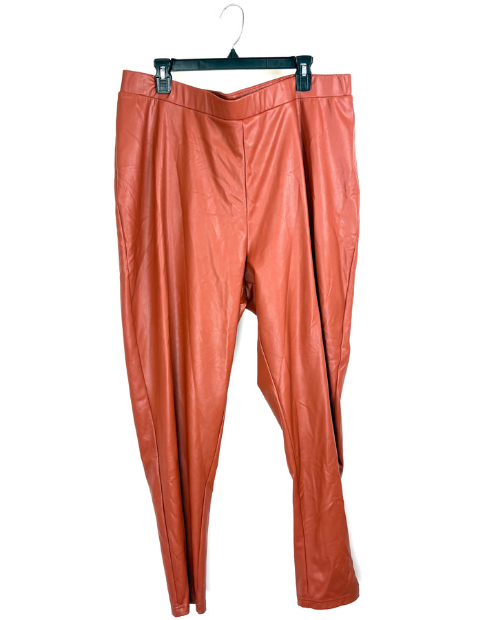 Chestnut Faux Leather Leggings - 2X