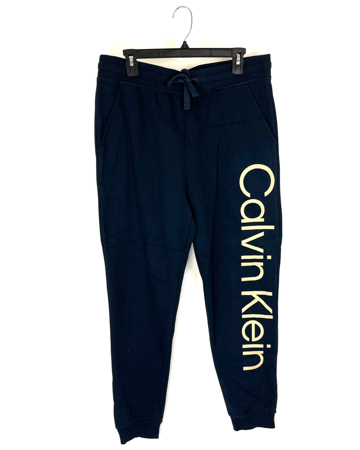 Mens Navy Blue and Tan Joggers - Medium