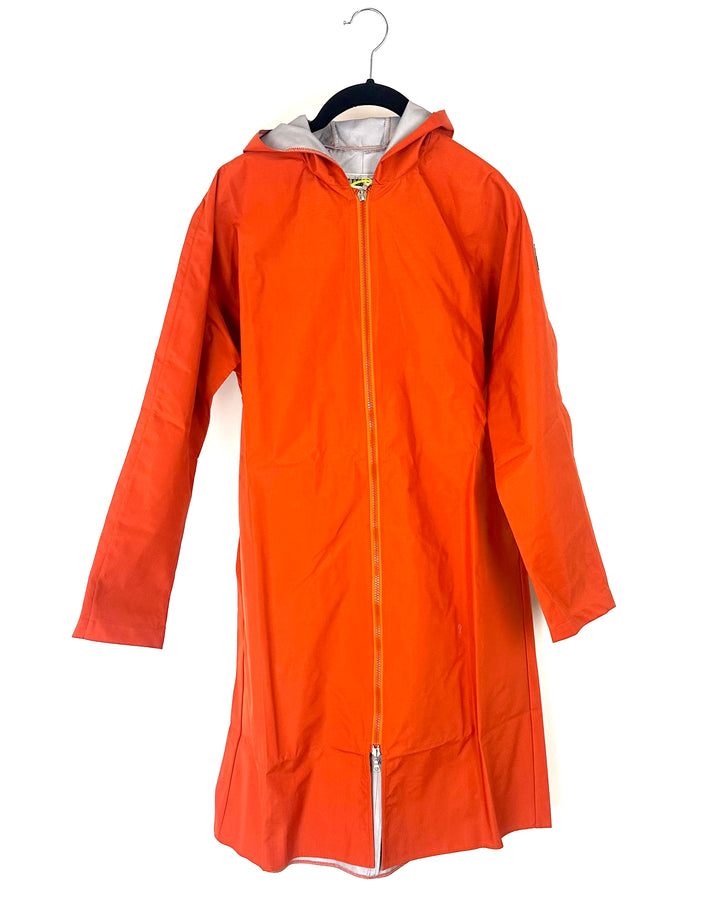 Orange Long Raincoat With Hood - Size 2/4, 6/8,  8/10, and 10/12