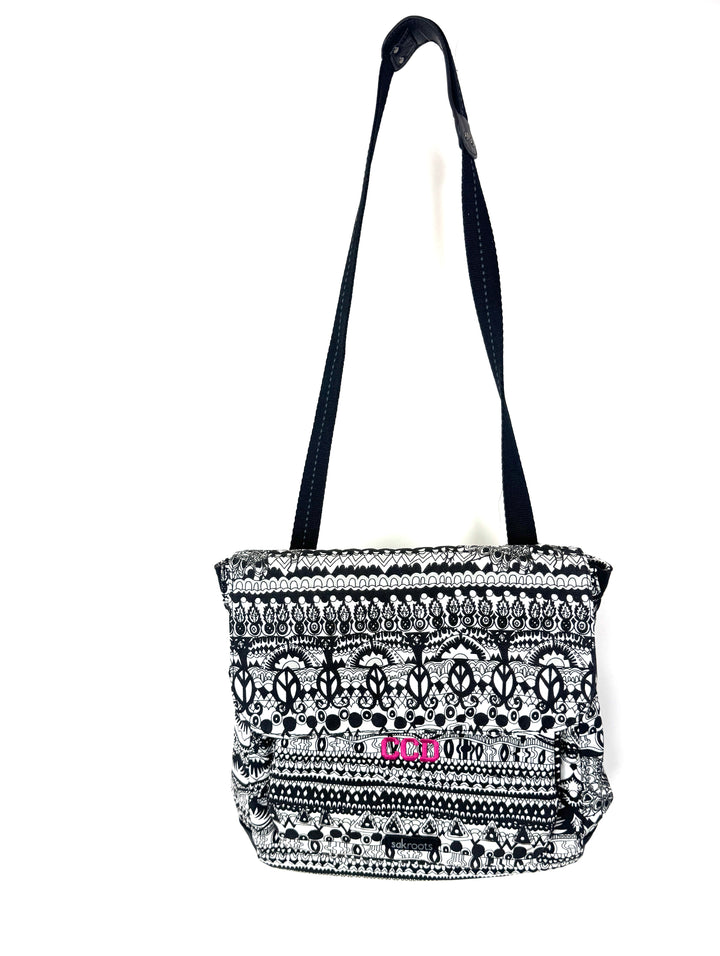 Black Abstract Print Convertible Backpack/Satchel with CCD Initials