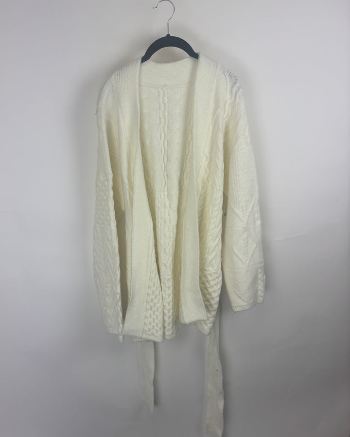 Thick White Knit Cardigan - Medium