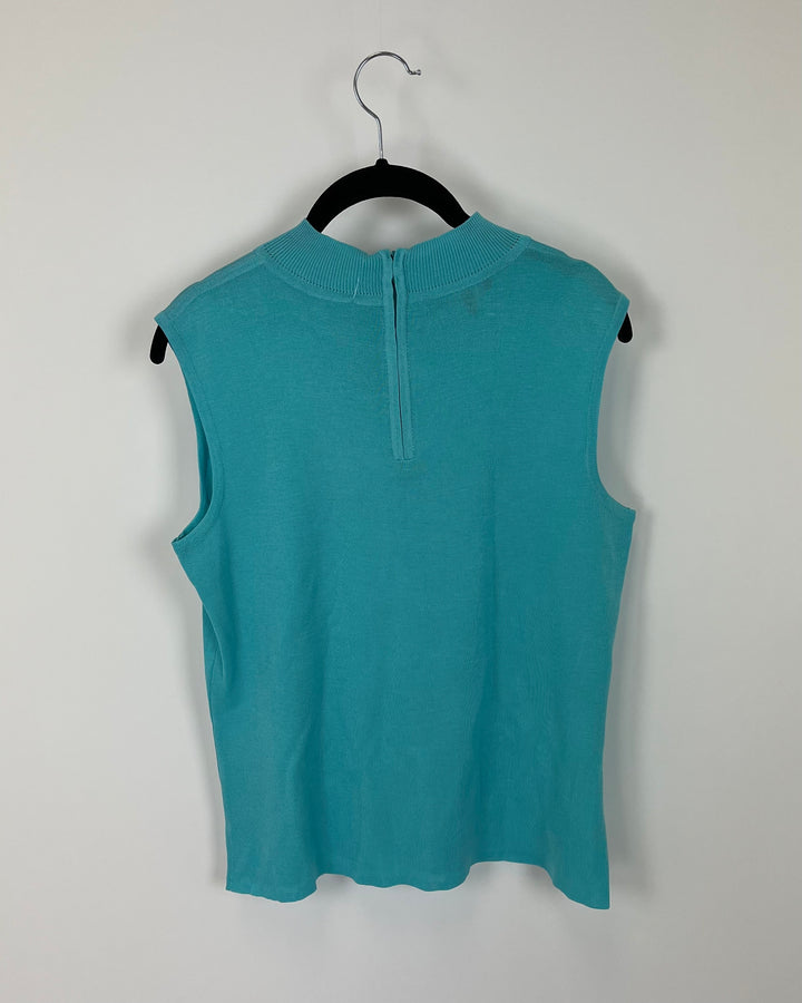 Teal High Neck Knit Tank Top - Size 6-8