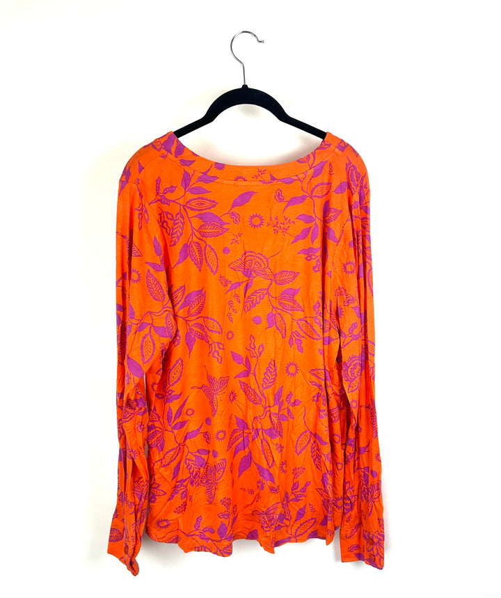 Orange Floral Butterfly Long Sleeve Top - Size 14/16