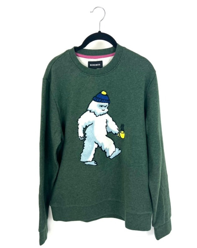 MENS Chenille Yeti Green Crewneck - Small