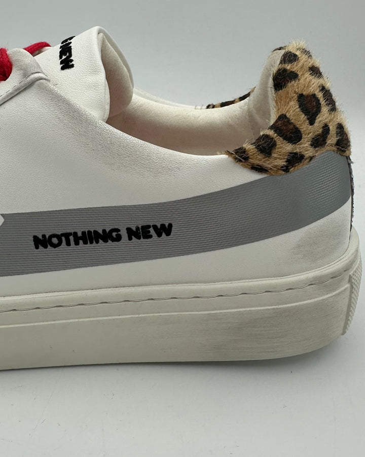 White Leather And Cheetah Print Sneaker - Size 6.5