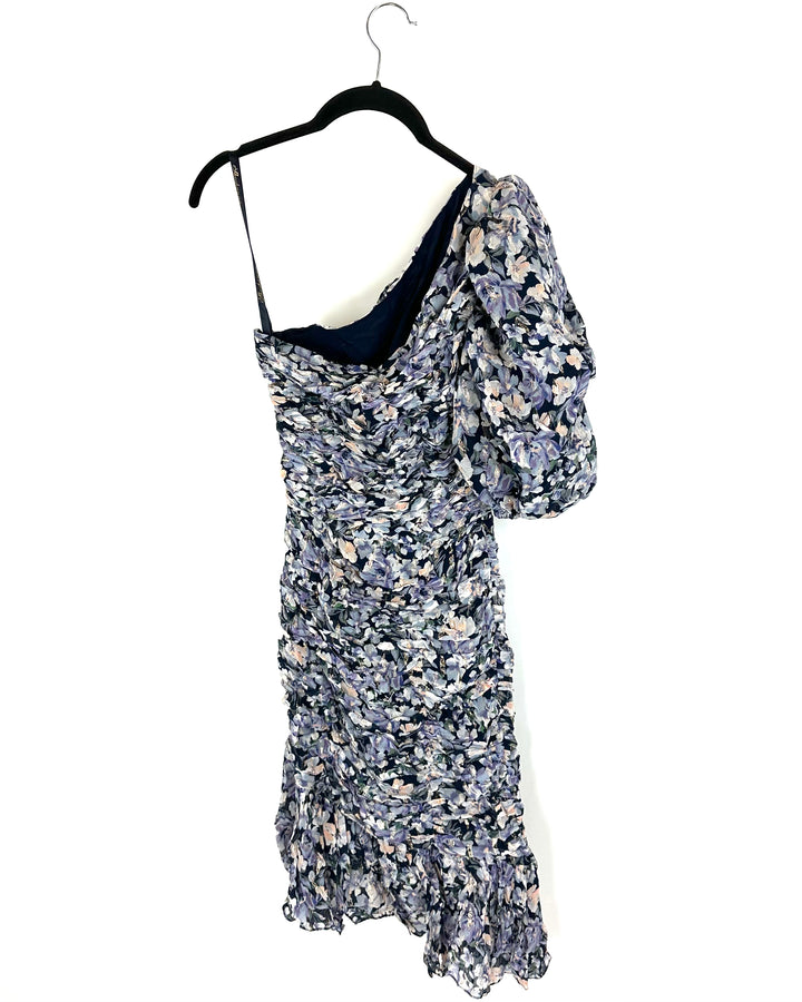 Blue Floral One-Shoulder Dress - Size 0/2