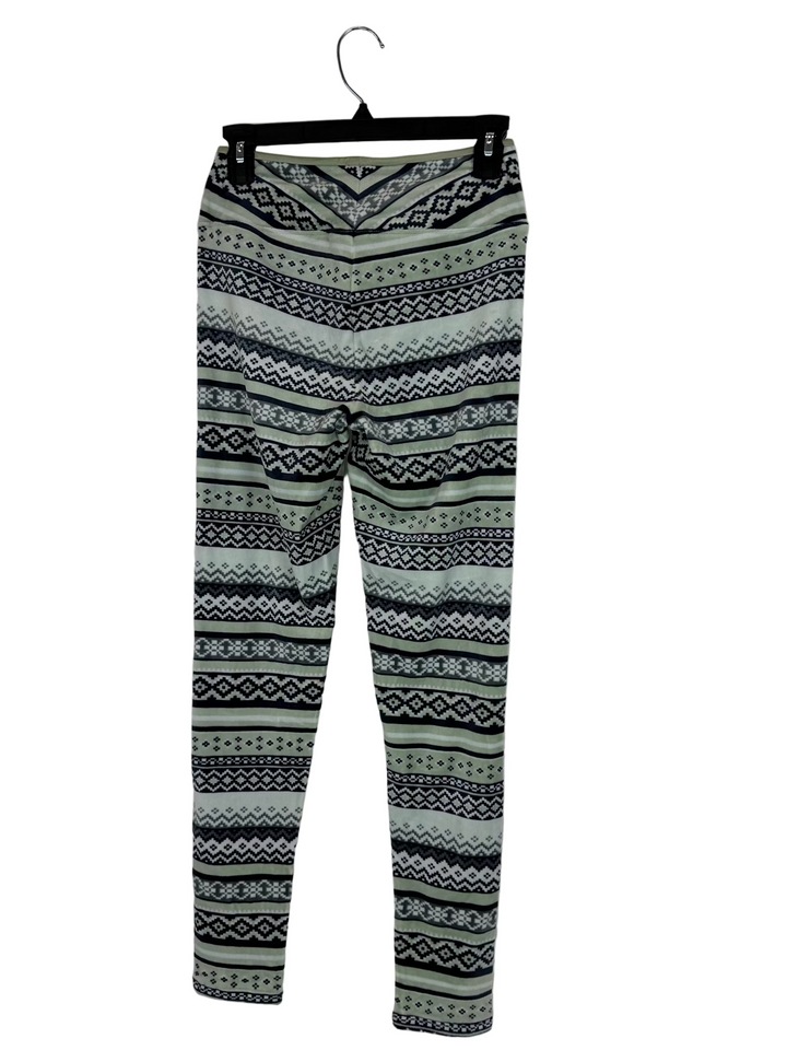 Navy and Mint Green Abstract Fleece Leggings - Extra Small - Large