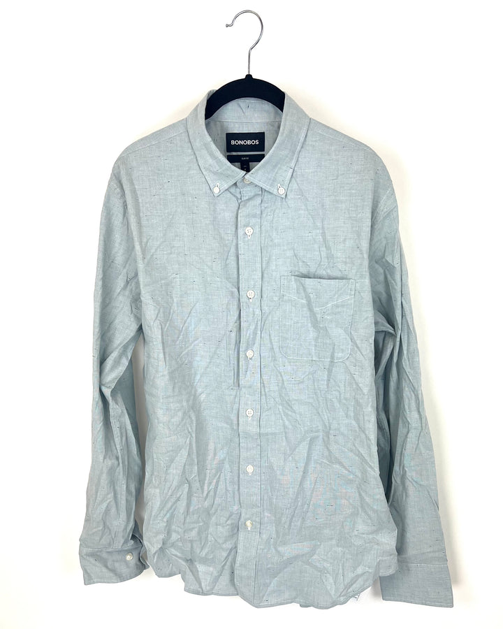 MENS Heather Blue Button Up Long Sleeve - Medium Slim Fit