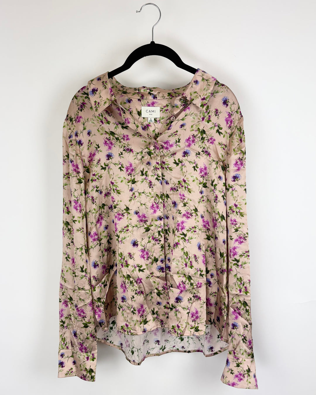 Pink Floral Button-Down Blouse - Small