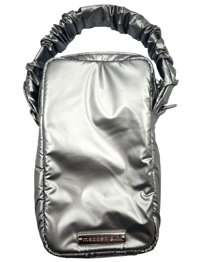 Silver Ruched Handle Crossbody Bag