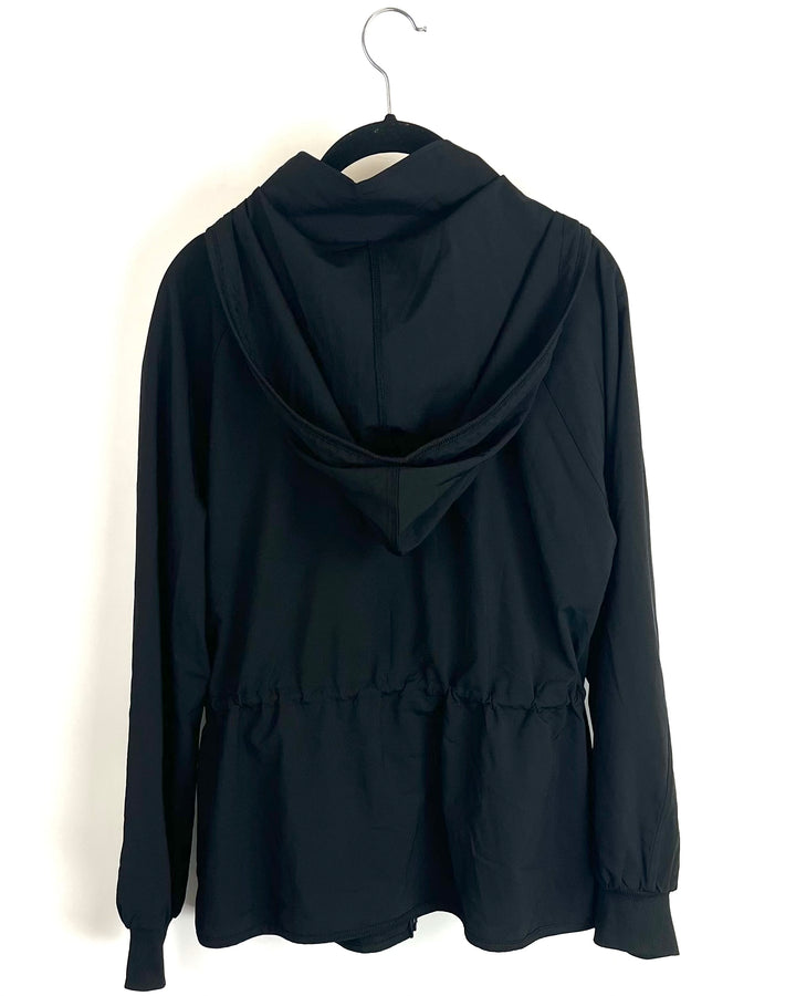 Black Drawstring Hooded Windbreaker - Size 2/4