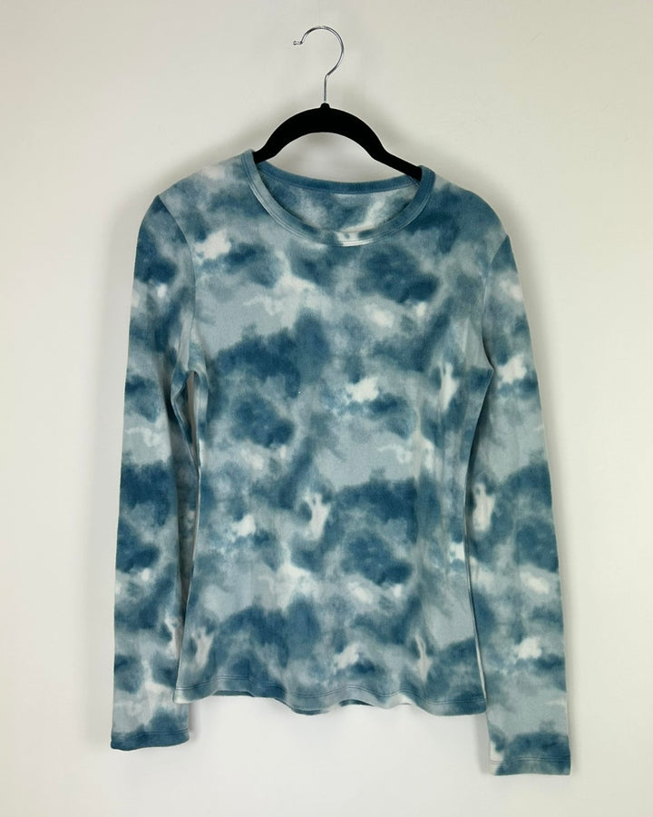 Blue And White Fleece Tie-Dye Top - Size 2/4