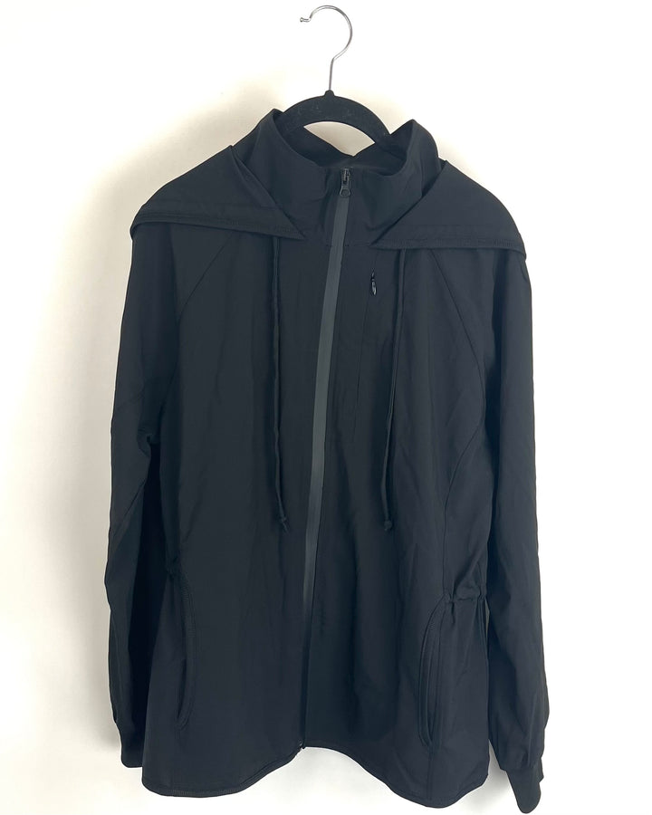 Black Drawstring Hooded Windbreaker - Size 2/4