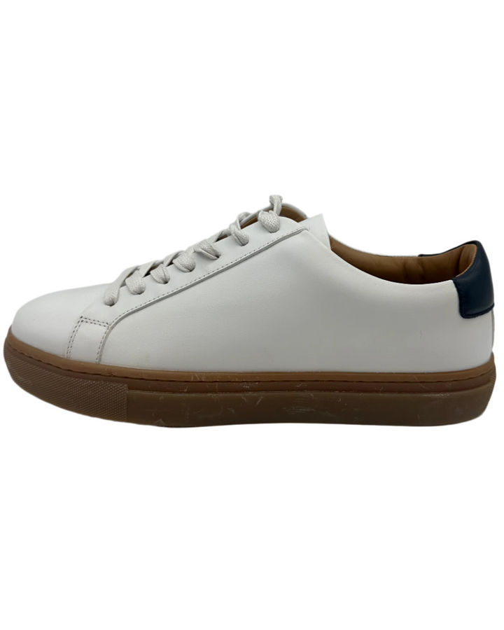 MENS White and Navy Leather Sneakers - Size 6.5