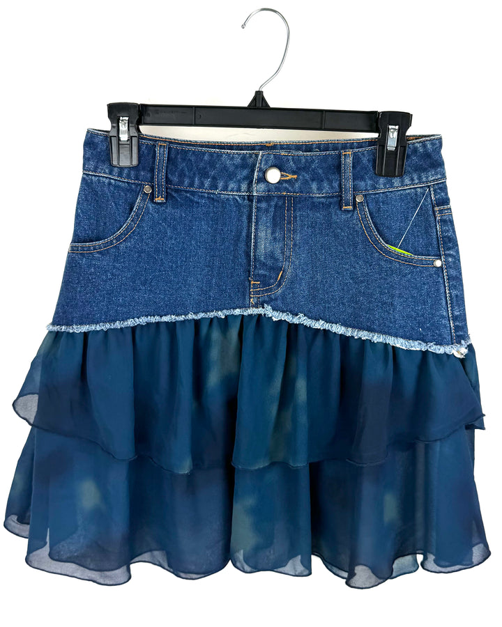 Denim and Blue Ruffle Skirt- Small
