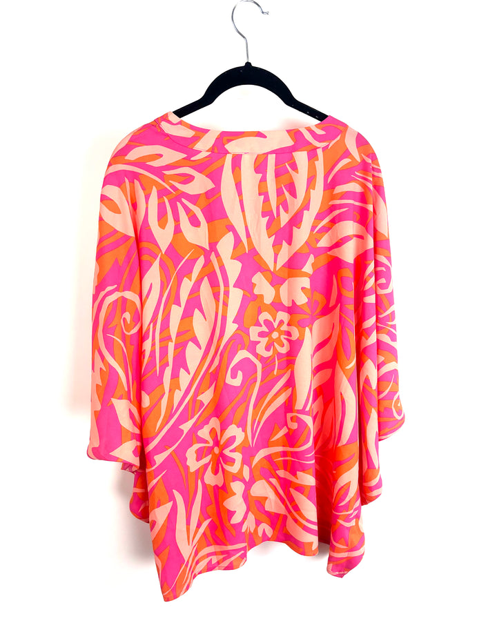 Pink And Orange Tropical Print V-Neck Top- Size 6/8