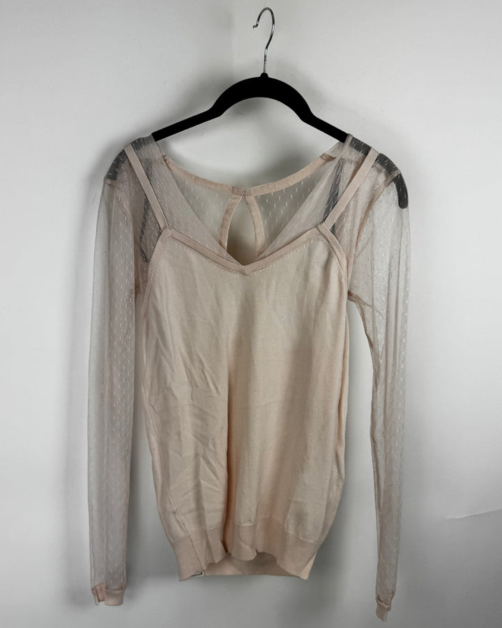 Soft Pink Long Sleeve Mesh Shirt - Size 2/4