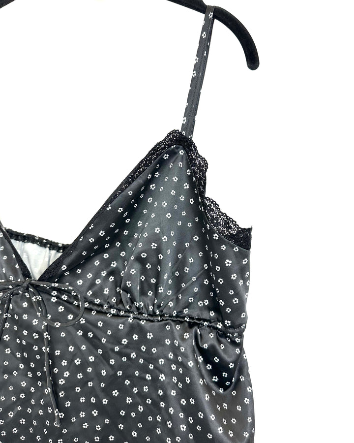 Black Flower Print Tank Top - Large