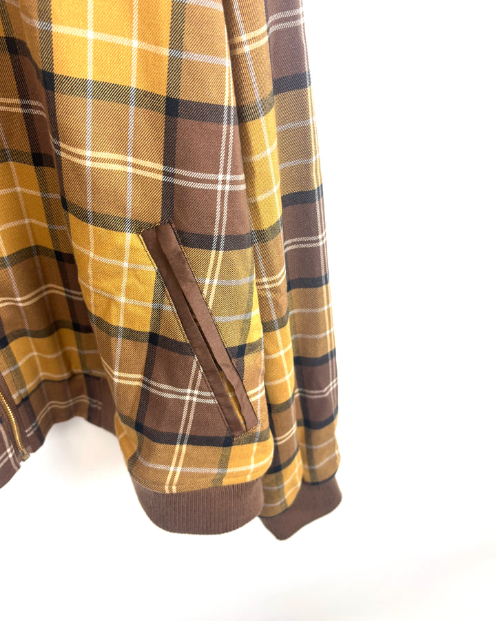 Brown Plaid Zip up Bomber Jacket- 2X