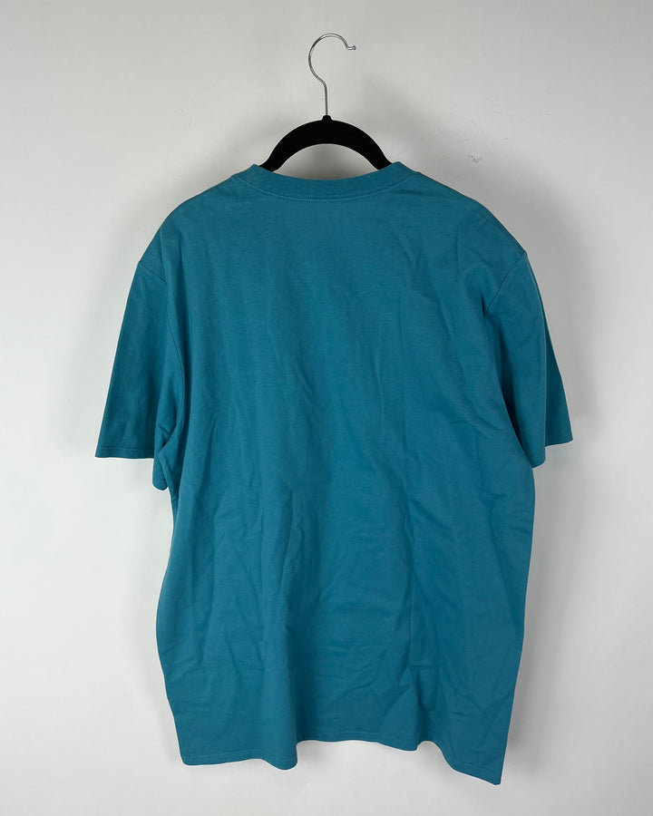 MENS Blue Blurred Logo T-Shirt - Medium