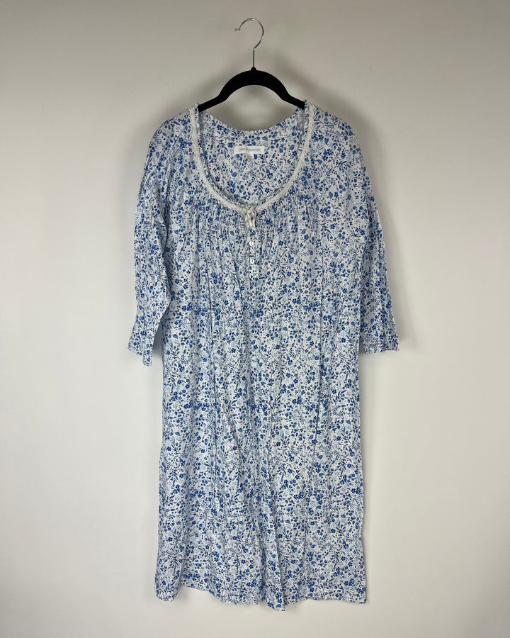 Blue and White Floral Nightgown - Small