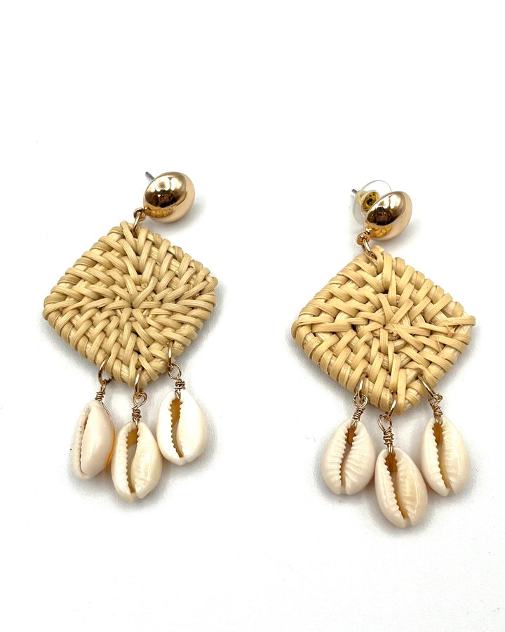 Woven Patch With Dangling Shell Earrings