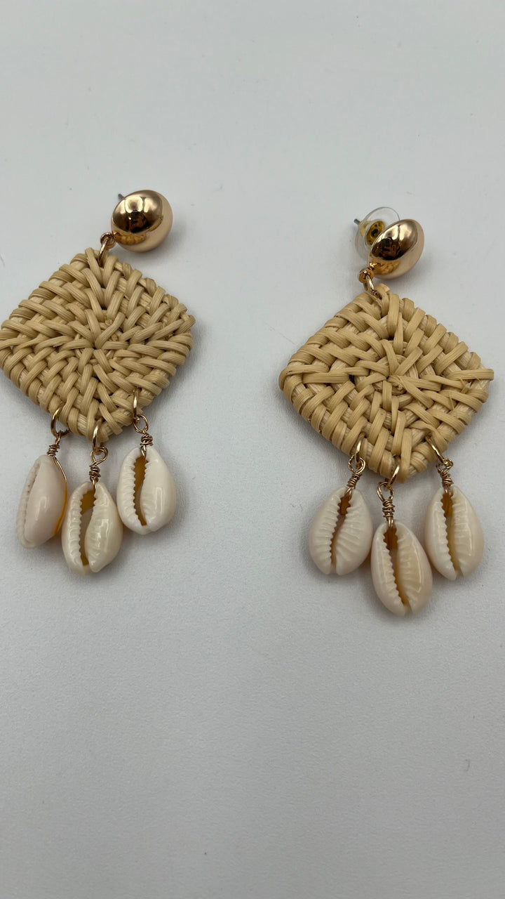 Woven Patch With Dangling Shell Earrings