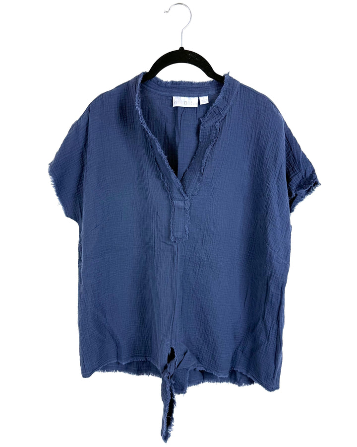 Dark Midnight Blue Short Sleeve V Neck Top - Size 6/8