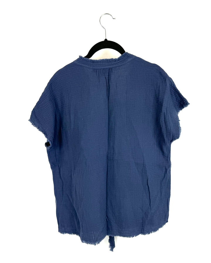 Dark Midnight Blue Short Sleeve V Neck Top - Size 6/8