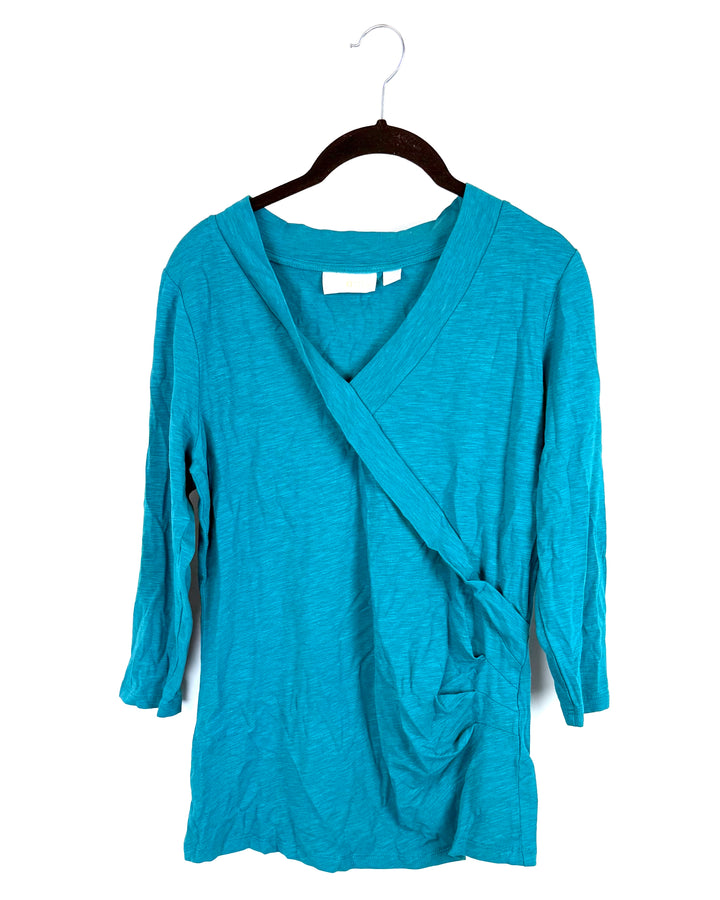 Dark Teal 3/4 Sleeve Ruched Top - Size 6/8
