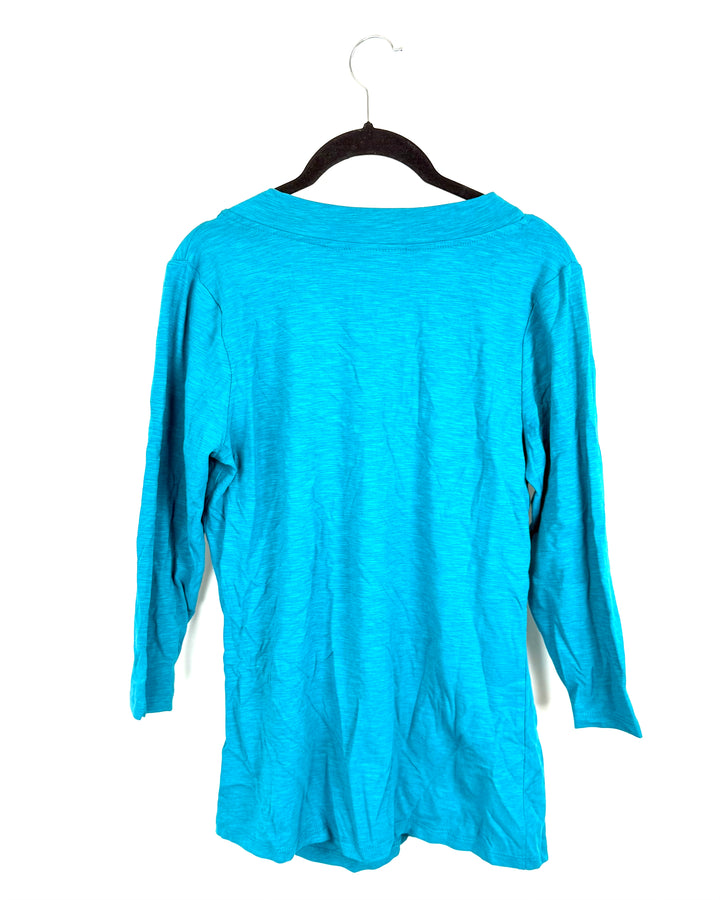 Dark Teal 3/4 Sleeve Ruched Top - Size 6/8