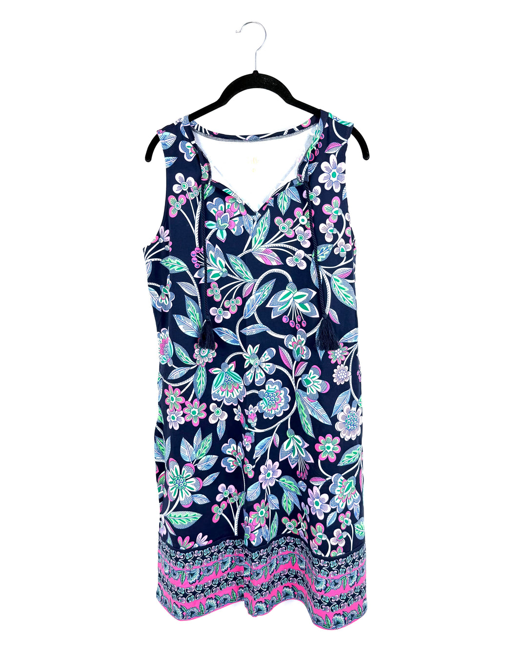 Navy Blue Floral Sleeveless Dress - Size 6/8