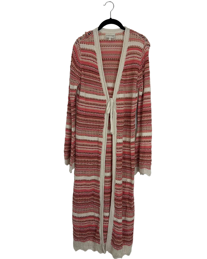 Long Coral Striped Sweater - Size 4/6