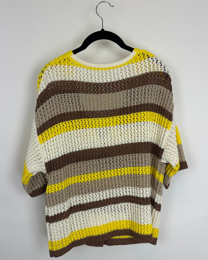 Brown & Yellow Striped Short Sleeve Sweater - Size 4/6