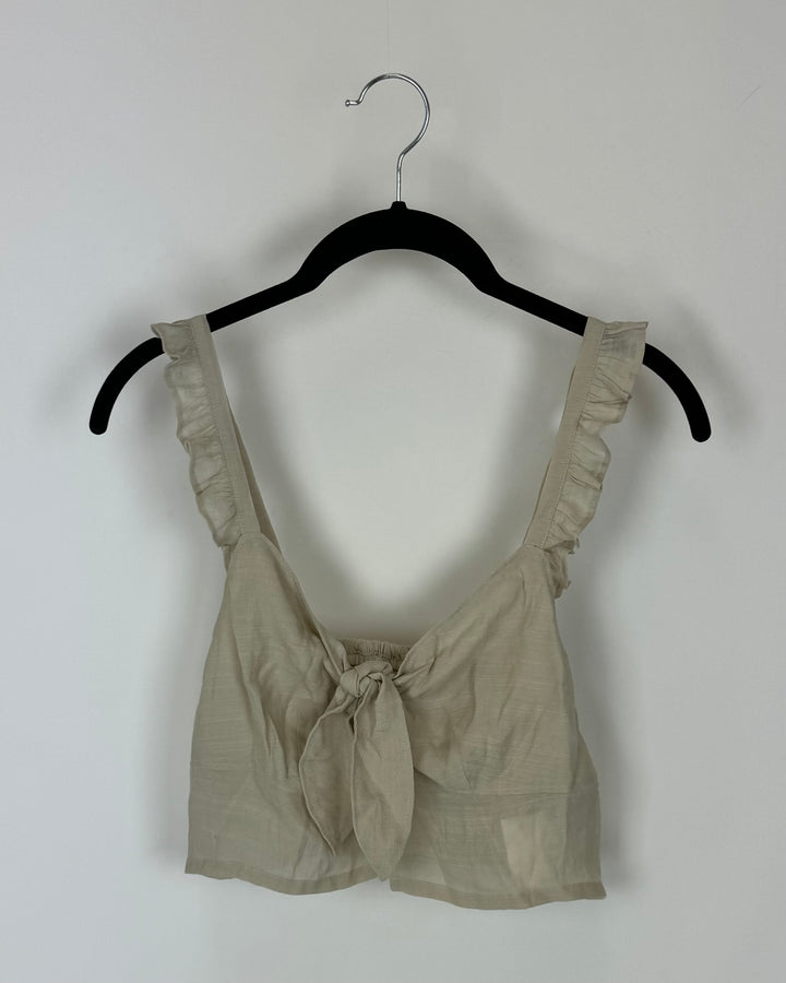 Tan Front Tie Cropped Tank Top - Size 2/4