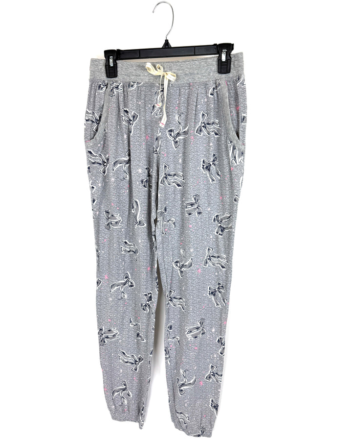 Grey Bow Print Pajama Pants - Small