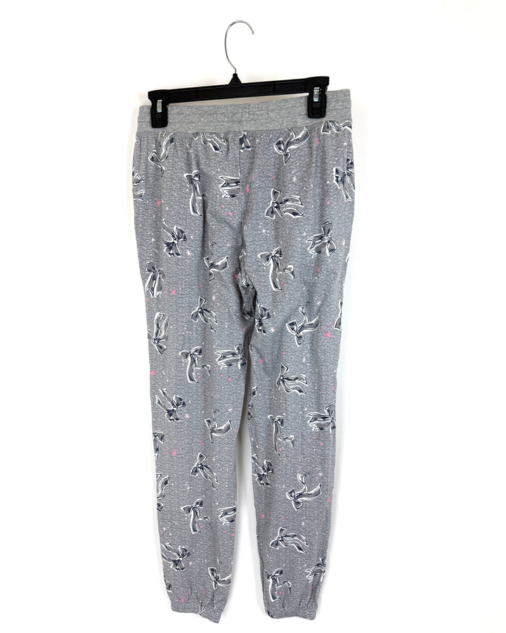 Grey Bow Print Pajama Pants - Small