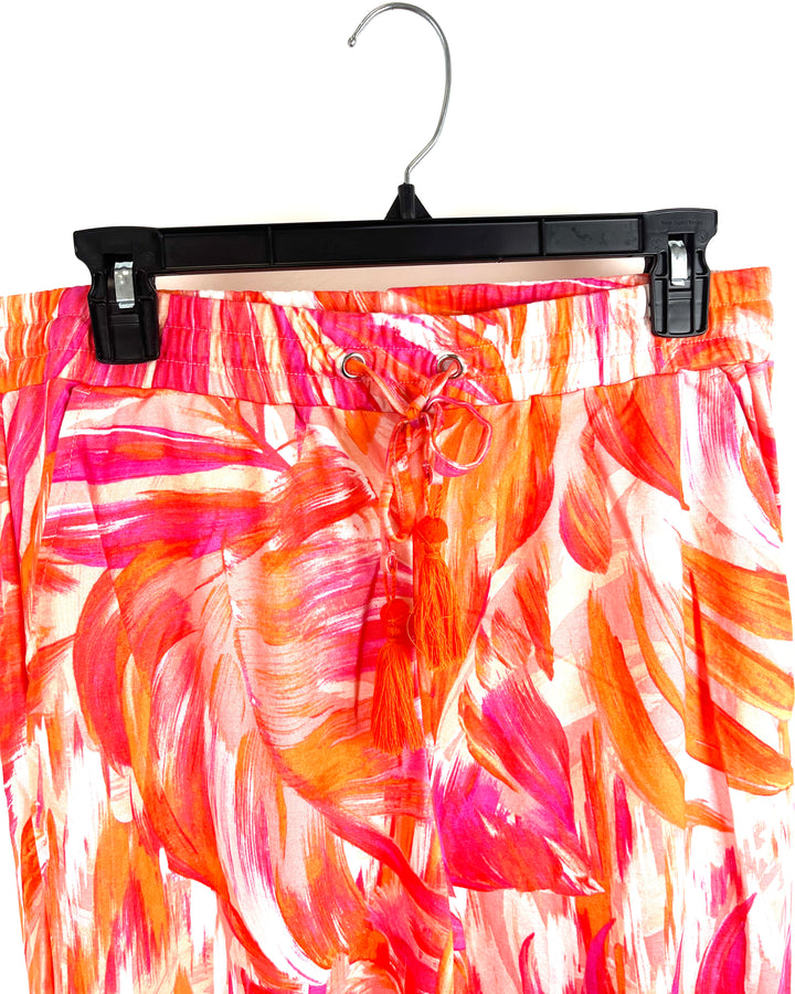 Pink & Orange Tropical Wide Leg Pants - Size 6/8