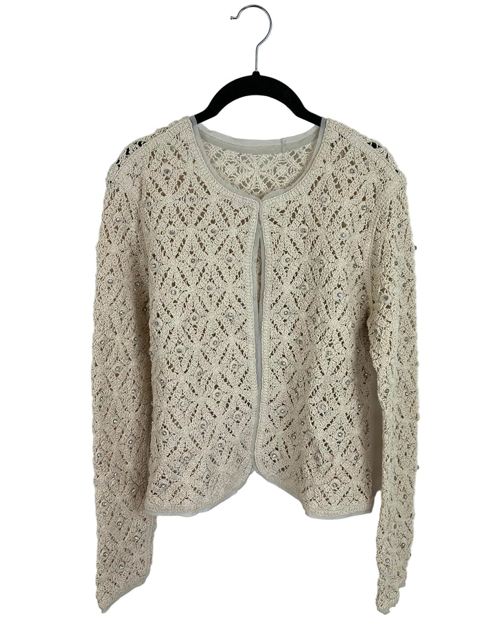 Beige Crochet Cardigan With Rhinestones - Size 4/6