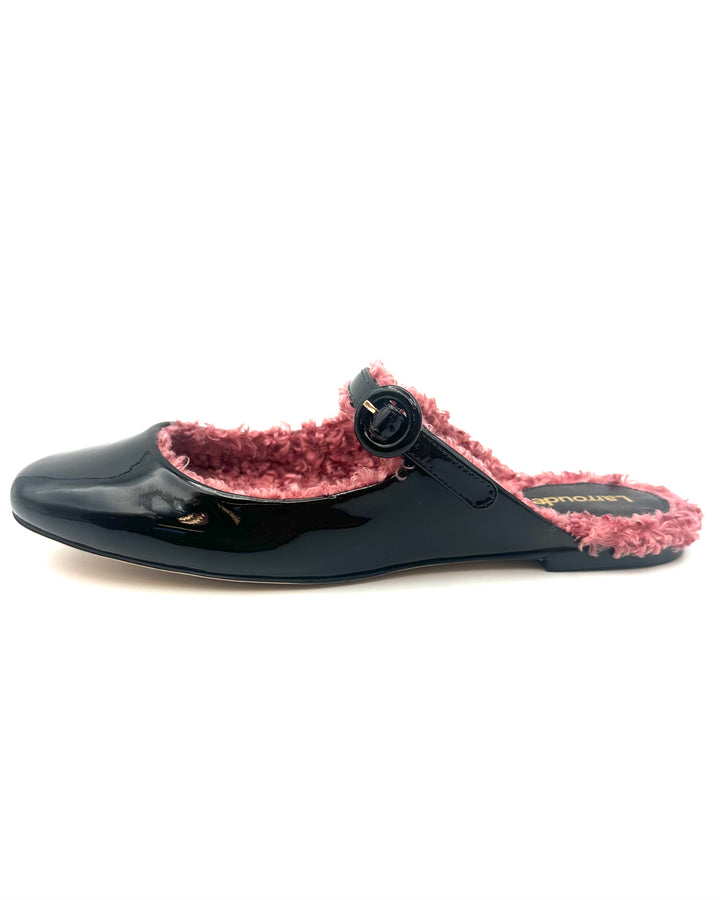 Black and Pink Sherpa Mules - Size 6.5