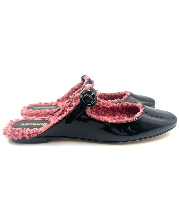 Black and Pink Sherpa Mules - Size 6.5