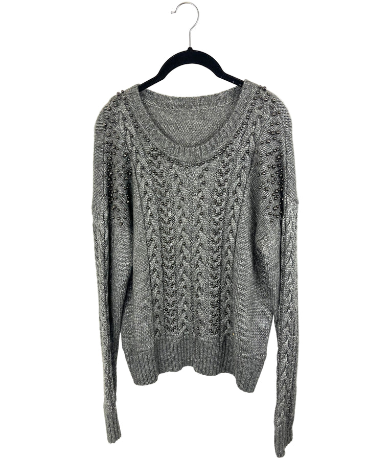 Dark Gray Sweater With Gunmetal Pearl Detailing - Size 2/4