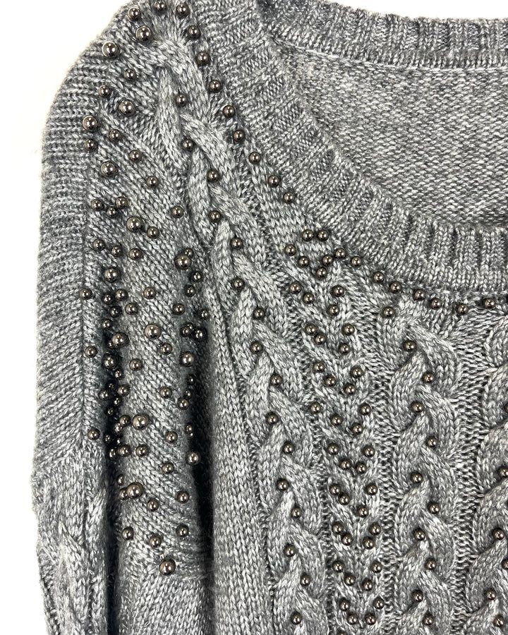 Dark Gray Sweater With Gunmetal Pearl Detailing - Size 2/4