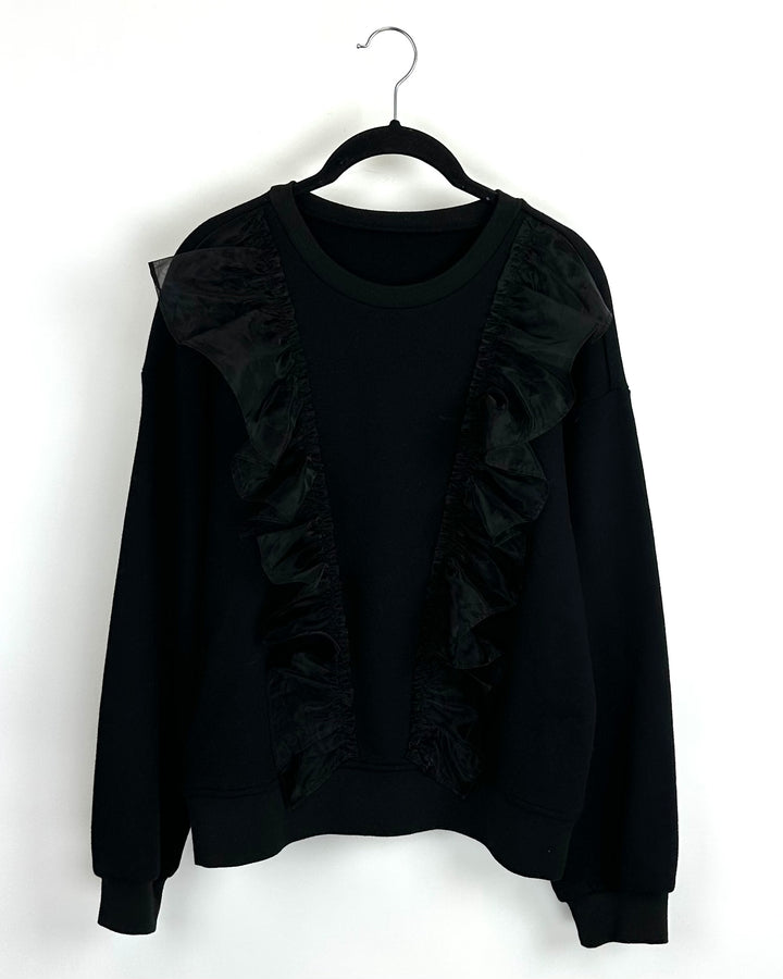 Black Sweatshirt with Mesh Ruffle - Size 2/4