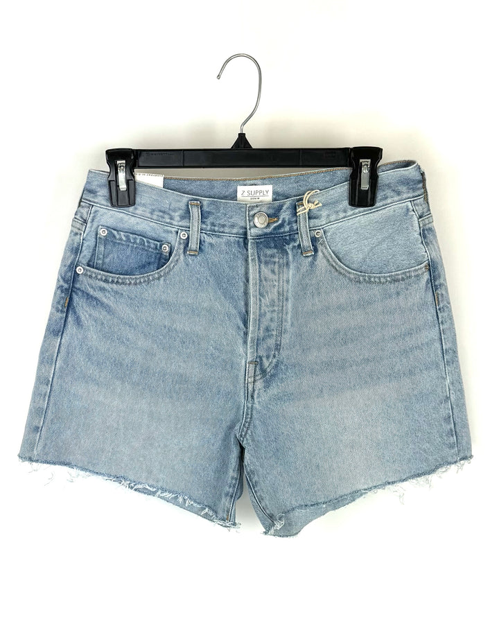 Medium Blue Wash High Rise Distressed Denim Shorts - Size 27
